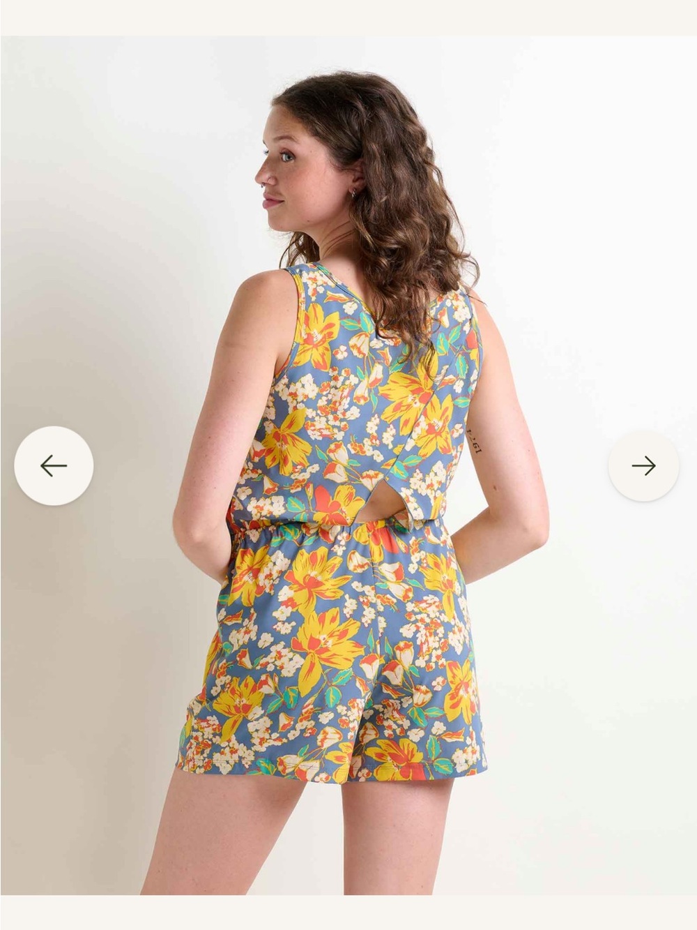 Toad&Co Floral Sleeveless Romper in Blue and Yellow